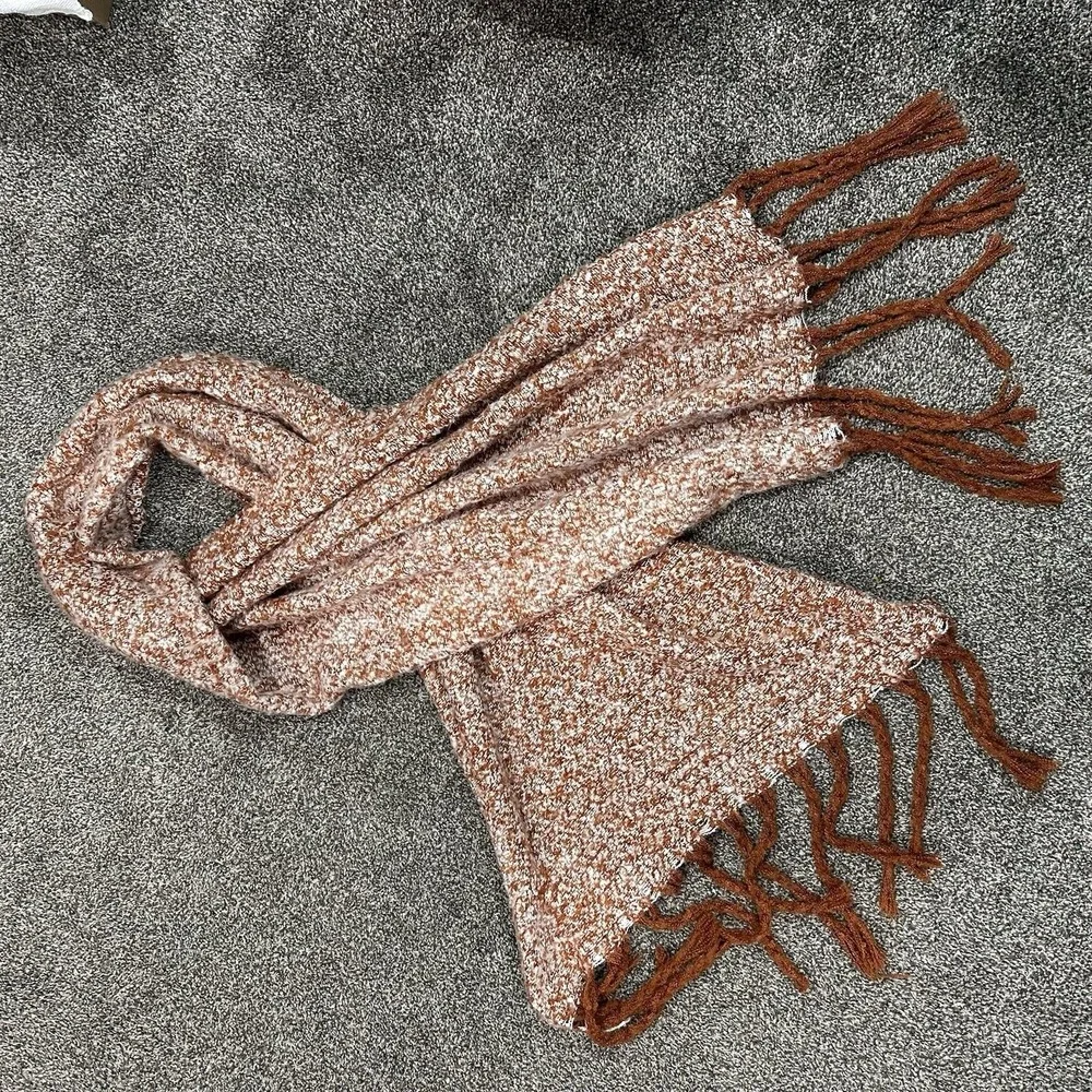 Mixit Chunky Soft Luxury Thick Knit Orange White‎ Scarf Wrap 22in X 70in Warm